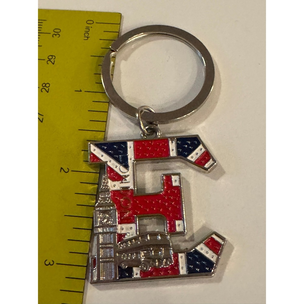 London Souvenir Letter E Union Jack Keychain Big Ben Bus Great Britain Enamel
